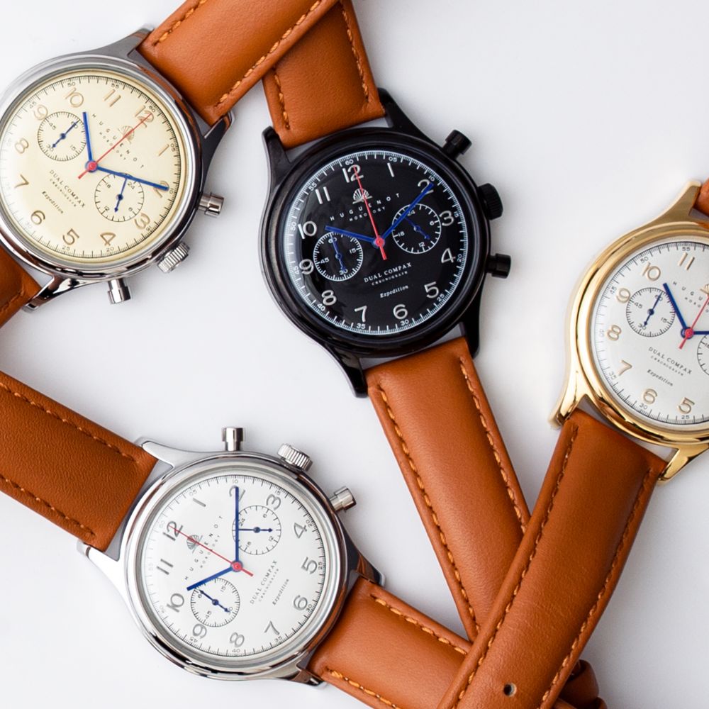 Four chronographs on tan leather straps